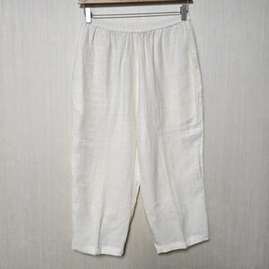 Kiko Comfortable Clothing Linen Pants Size S Ivory Pockets Straight Leg Pull-On